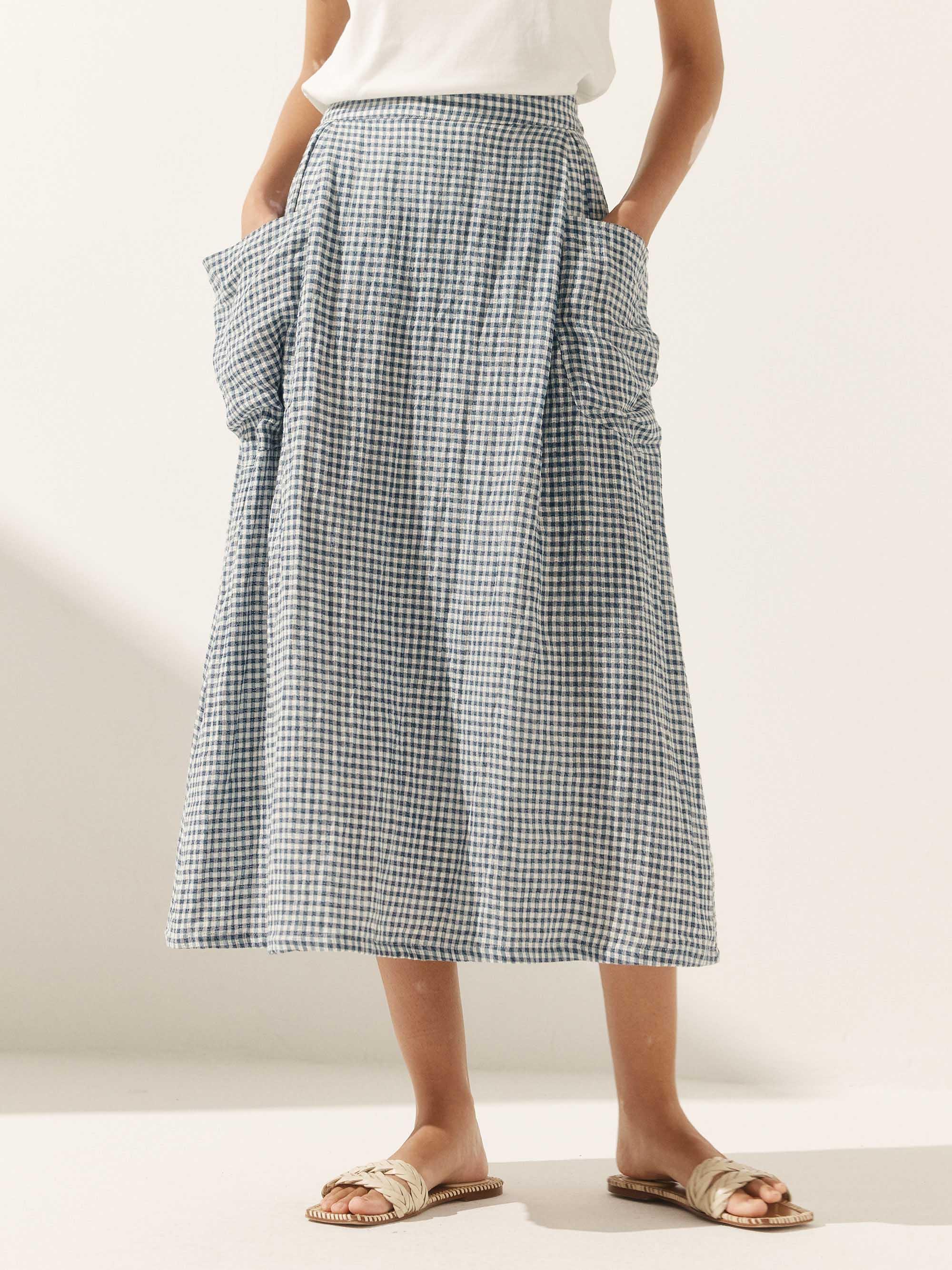 CHLOË | Jupe à Taille Élastique à Carreaux en Lin