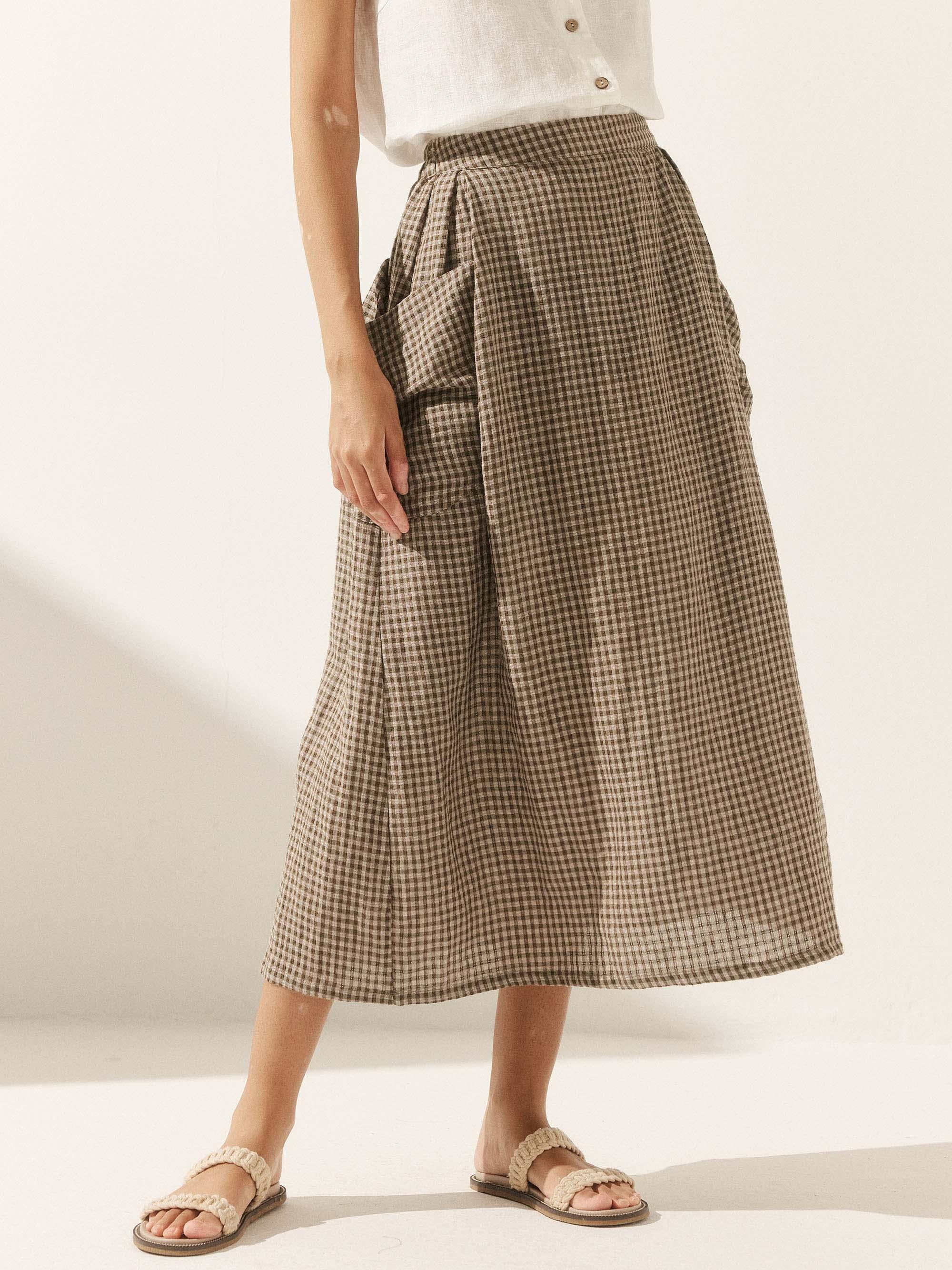CHLOË | Jupe à Taille Élastique à Carreaux en Lin