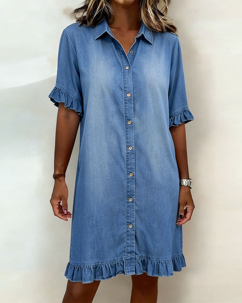 ROSALIE | Robe en denim confortable à effet froncé flatteur